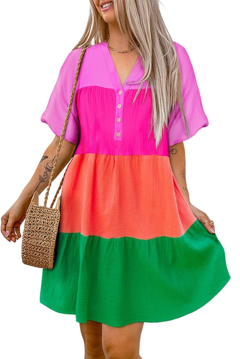 Gena Green Apple Multicolor Tiered Dress - Klazzi Fashion Boutique