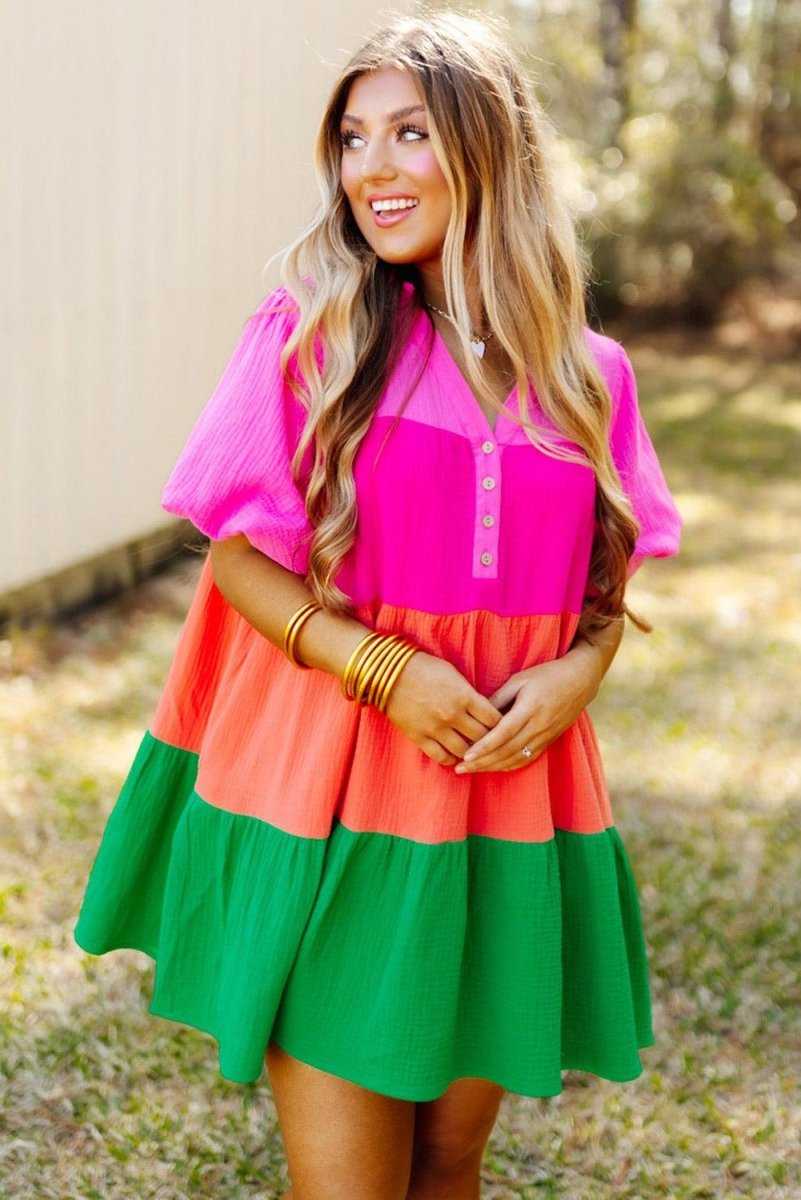 Gena Green Apple Multicolor Tiered Dress - Klazzi Fashion Boutique