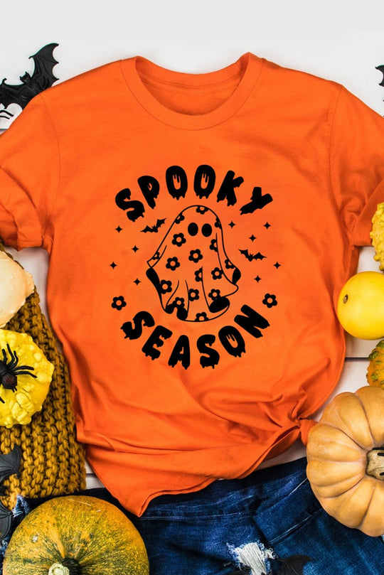 Ghost "SPOOKY SEASON" Orange Halloween T-Shirt - Klazzi Fashion Boutique