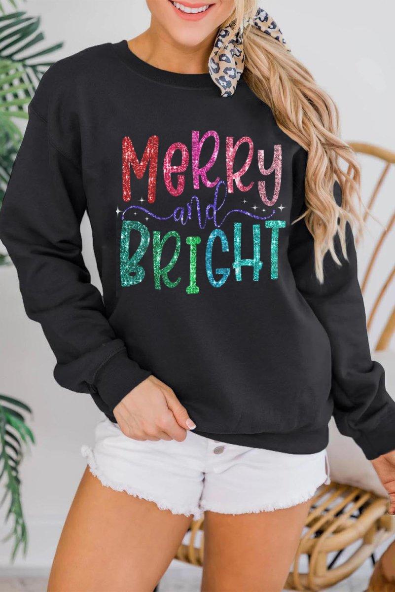 Glitter Merry and Bright Christmas Sweatshirt - Klazzi Fashion Boutique