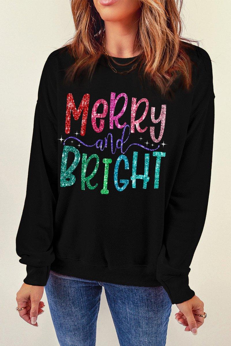 Glitter Merry and Bright Christmas Sweatshirt - Klazzi Fashion Boutique