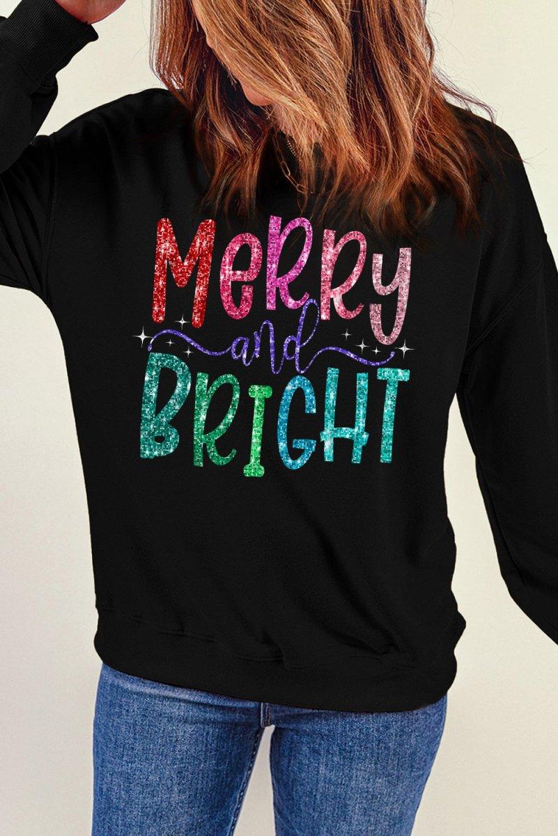 Glitter Merry and Bright Christmas Sweatshirt - Klazzi Fashion Boutique