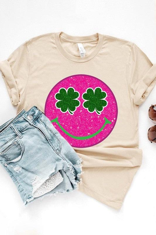 Glitter Smiley Face St Patricks Day Graphic T Shirts - Klazzi Fashion Boutique