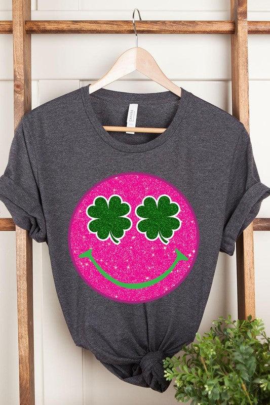 Glitter Smiley Face St Patricks Day Graphic T Shirts