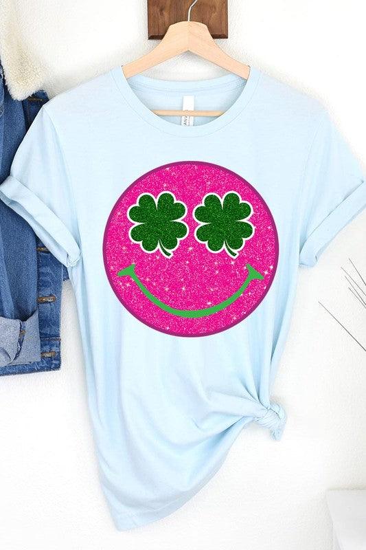 Glitter Smiley Face St Patricks Day Graphic T Shirts - Klazzi Fashion Boutique