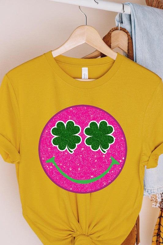 Glitter Smiley Face St Patricks Day Graphic T Shirts - Klazzi Fashion Boutique