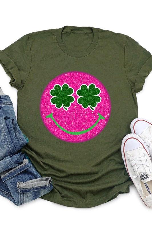 Glitter Smiley Face St Patricks Day Graphic T Shirts - Klazzi Fashion Boutique