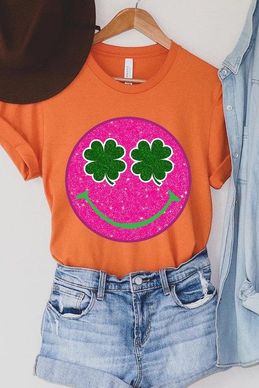 Glitter Smiley Face St Patricks Day Graphic T Shirts - Klazzi Fashion Boutique