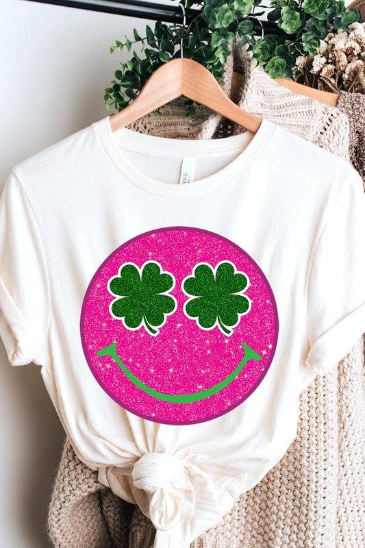 Glitter Smiley Face St Patricks Day Graphic T Shirts - Klazzi Fashion Boutique