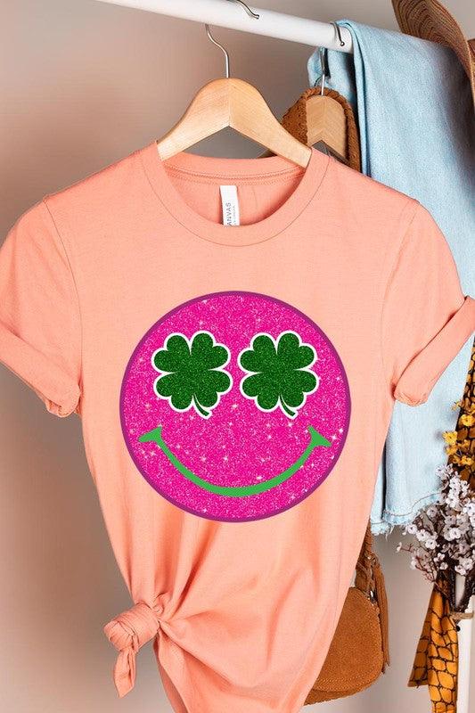 Glitter Smiley Face St Patricks Day Graphic T Shirts - Klazzi Fashion Boutique