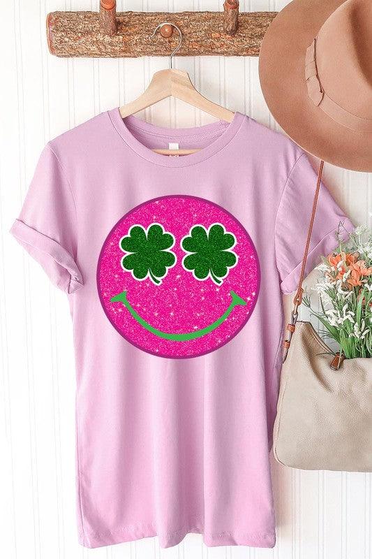 Glitter Smiley Face St Patricks Day Graphic T Shirts - Klazzi Fashion Boutique