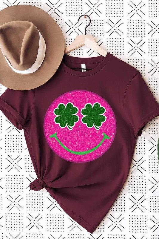 Glitter Smiley Face St Patricks Day Graphic T Shirts - Klazzi Fashion Boutique