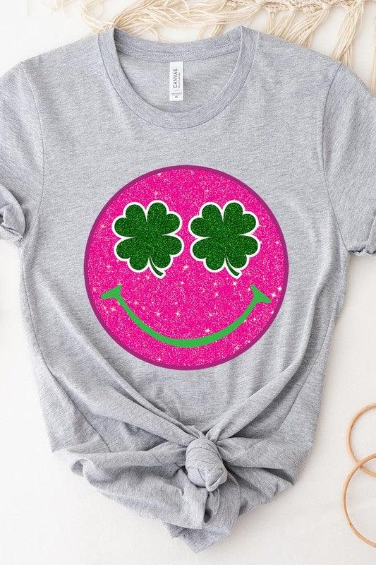 Glitter Smiley Face St Patricks Day Graphic T Shirts