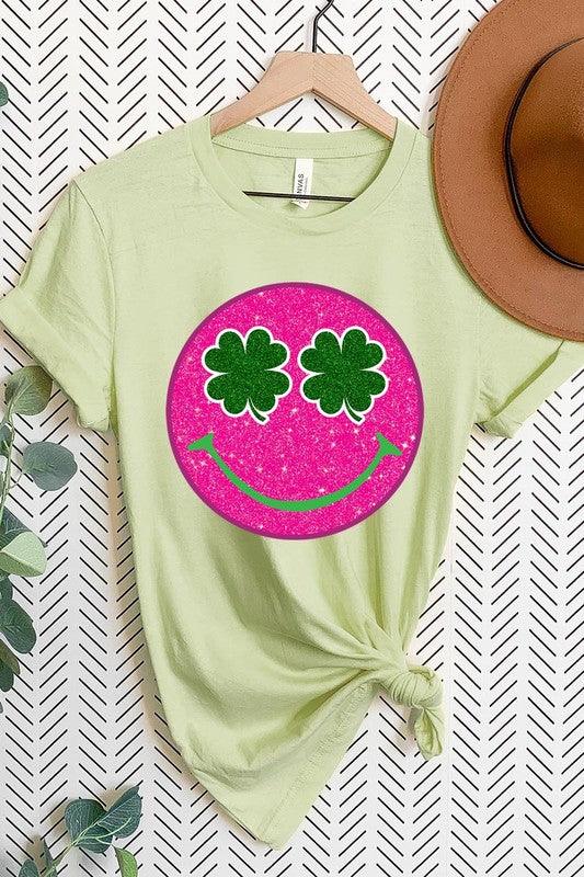 Glitter Smiley Face St Patricks Day Graphic T Shirts