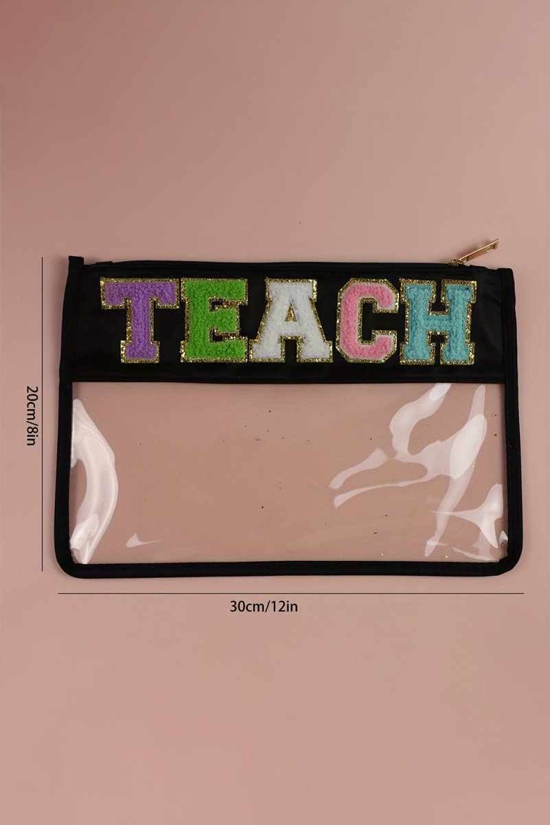 Glitter "TEACH" Chenille Clear Bag - Klazzi Fashion Boutique