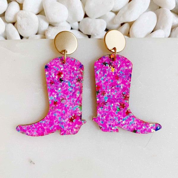 Glittered Up Cowgirl Boots Earrings - Klazzi Fashion Boutique