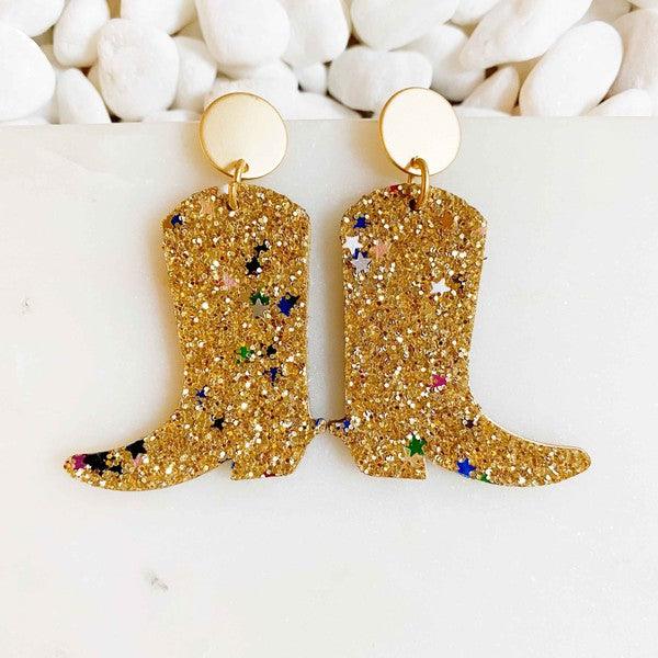 Glittered Up Cowgirl Boots Earrings - Klazzi Fashion Boutique