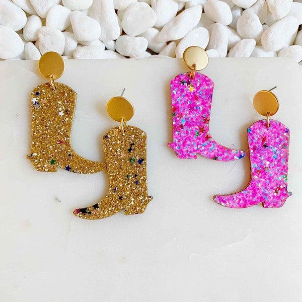 Glittered Up Cowgirl Boots Earrings - Klazzi Fashion Boutique