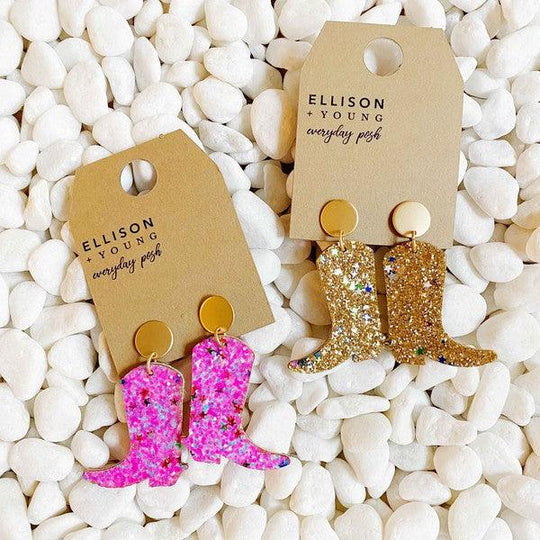 Glittered Up Cowgirl Boots Earrings - Klazzi Fashion Boutique