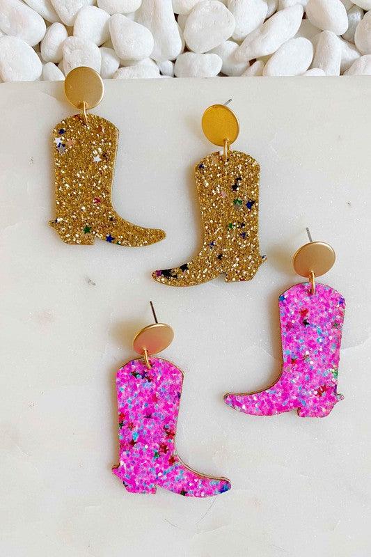 Glittered Up Cowgirl Boots Earrings - Klazzi Fashion Boutique