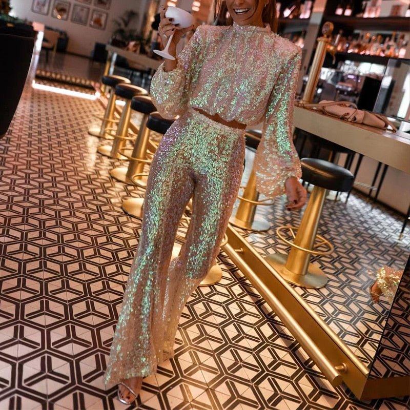 Go Go Girl Party Sequins Flare 2 Piece Set - Klazzi Fashion Boutique