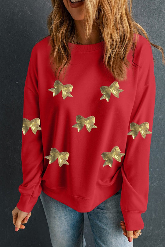 Gold Christmas Holiday Bows Sweatshirt - Klazzi Fashion Boutique