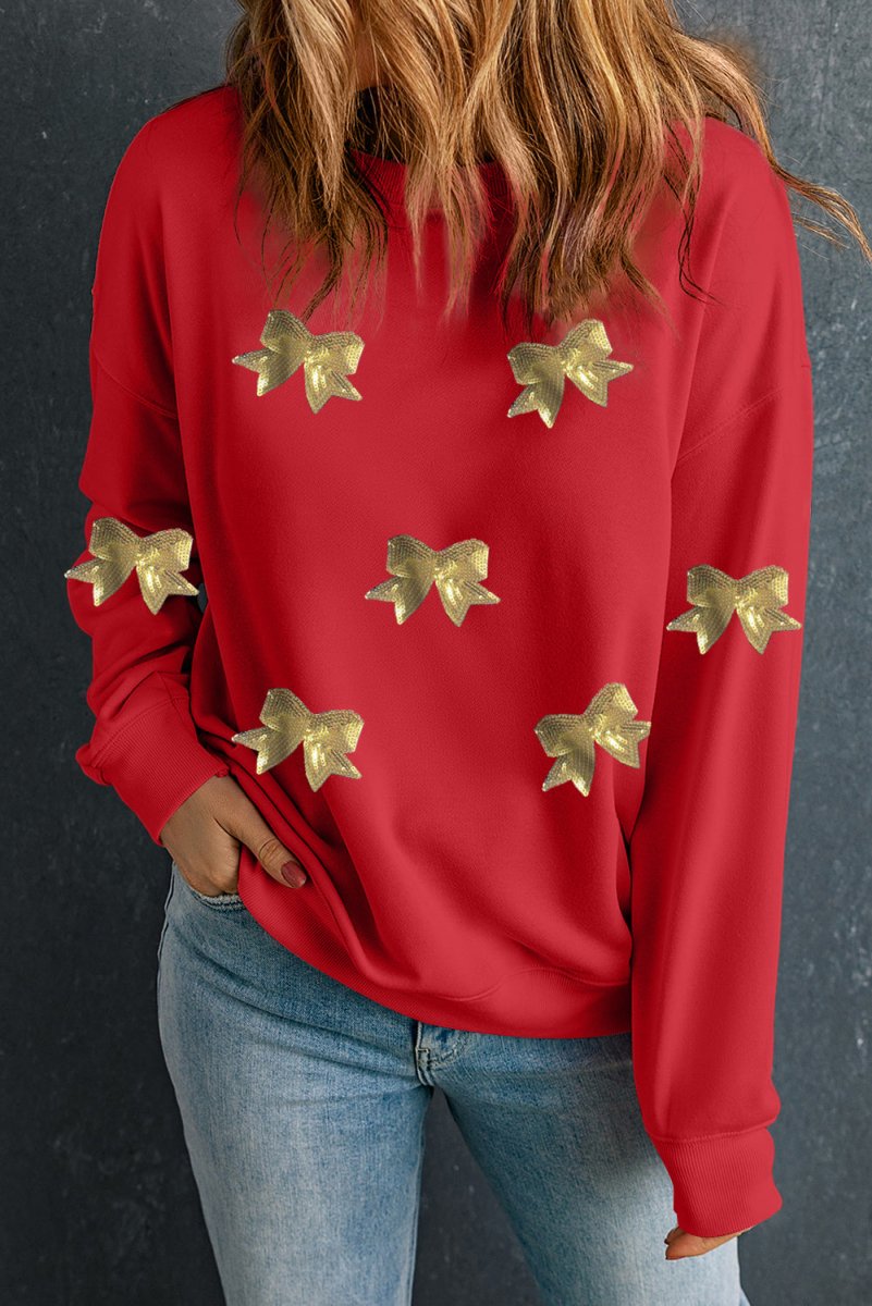 Gold Christmas Holiday Bows Sweatshirt - Klazzi Fashion Boutique