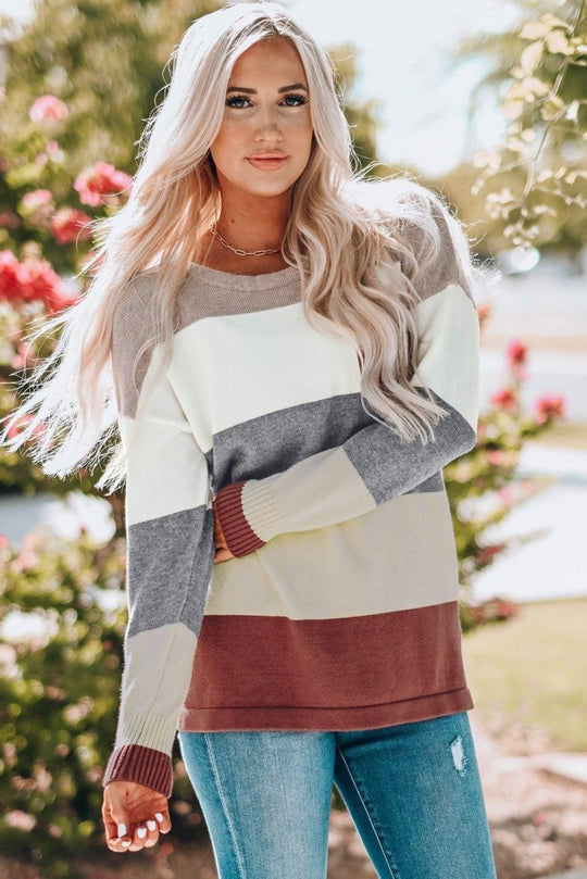 Gray Color Blocks Drop Shoulder Sweater - Klazzi Fashion Boutique