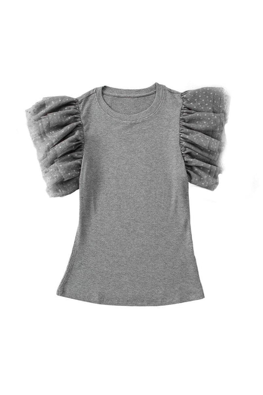 Gray Dotty Ruffle Knit Top - Klazzi Fashion Boutique