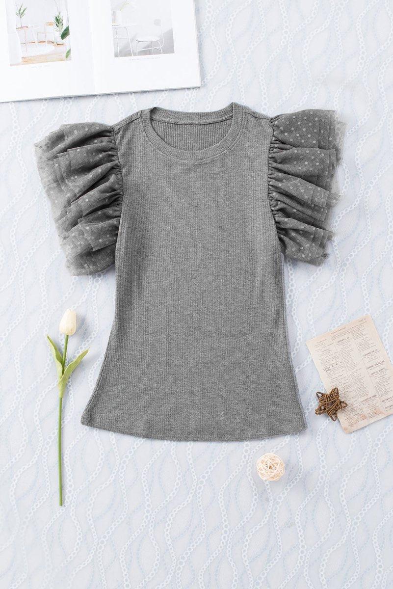 Gray Dotty Ruffle Knit Top - Klazzi Fashion Boutique