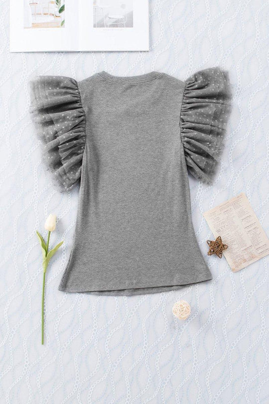 Gray Dotty Ruffle Knit Top - Klazzi Fashion Boutique