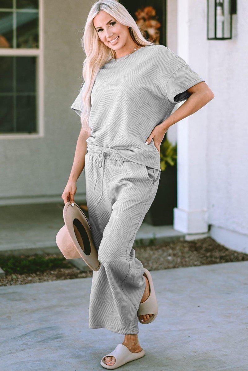 Gray Loose Drawstring Pants Set - Klazzi Fashion Boutique