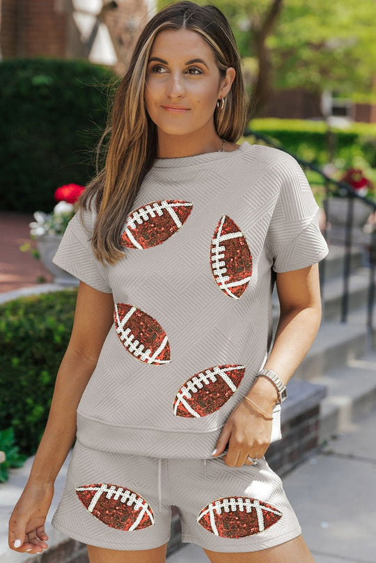 Gray Sequin Football Rugby Short Set - Klazzi Fashion Boutique