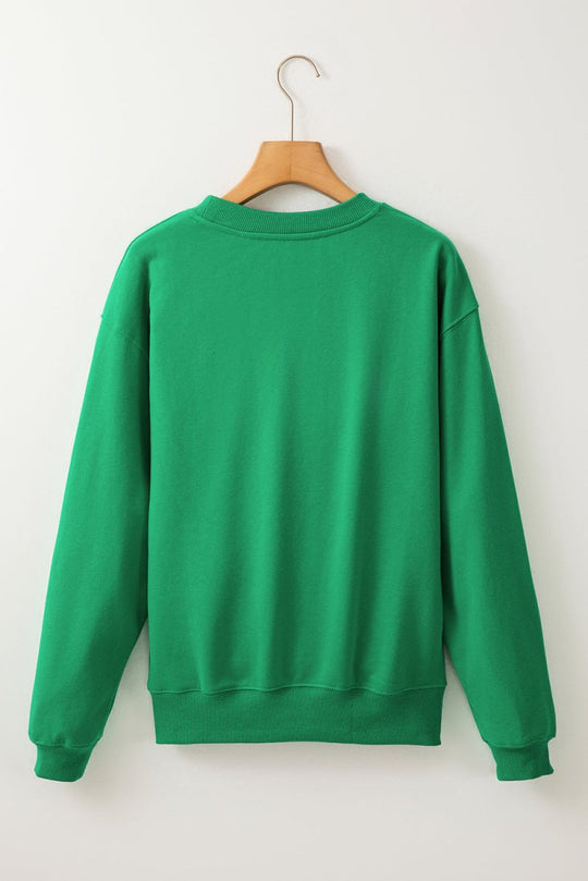 Green Christmas Chenille "MERRY" Graphic Sweatshirt - Klazzi Fashion Boutique