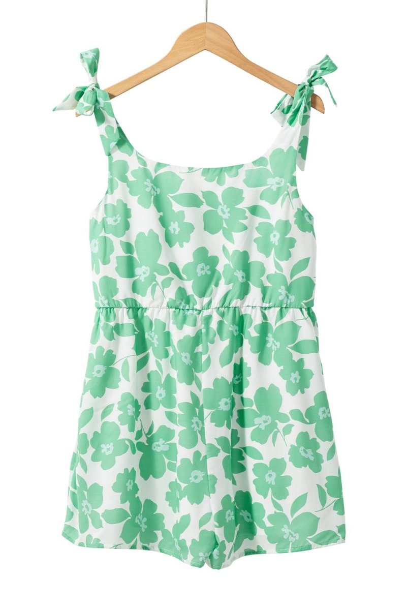 Green Flower Knotted Straps Romper Set - Klazzi Fashion Boutique