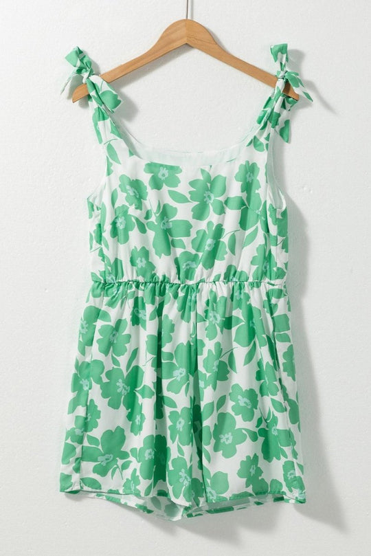 Green Flower Knotted Straps Romper Set - Klazzi Fashion Boutique