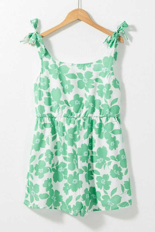 Green Flower Knotted Straps Romper Set - Klazzi Fashion Boutique