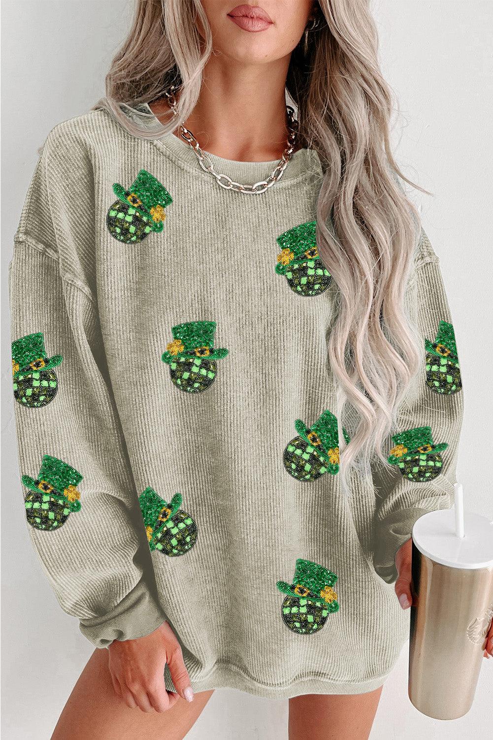  St Patrick Sequin Disco Ball Corduroy Sweatshirt