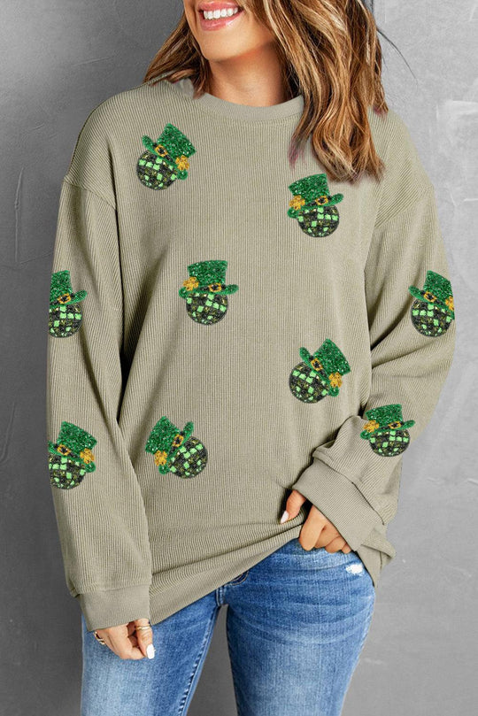  St Patrick Sequin Disco Ball Corduroy Sweatshirt