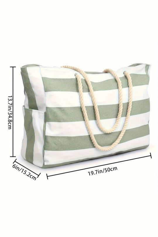 Green Striped Canvas Tote Bag - Klazzi Fashion Boutique