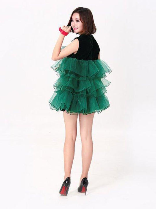 Green Tulle Party Mini Christmas Tree Dress - Klazzi Fashion Boutique