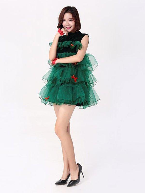 Green Tulle Party Mini Christmas Tree Dress - Klazzi Fashion Boutique