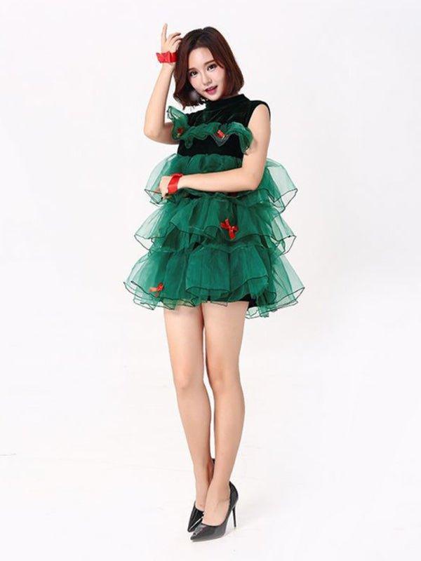 Green Tulle Party Mini Christmas Tree Dress - Klazzi Fashion Boutique