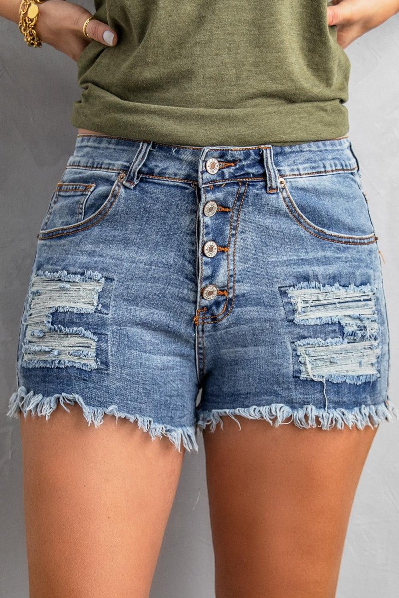 Gypsy Mid - rise Distressed Denim Shorts - Klazzi Fashion Boutique