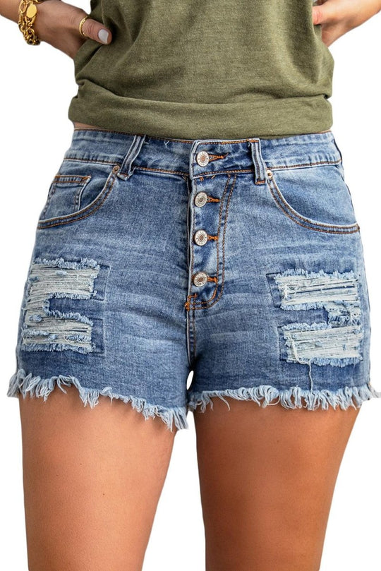 Gypsy Mid - rise Distressed Denim Shorts - Klazzi Fashion Boutique