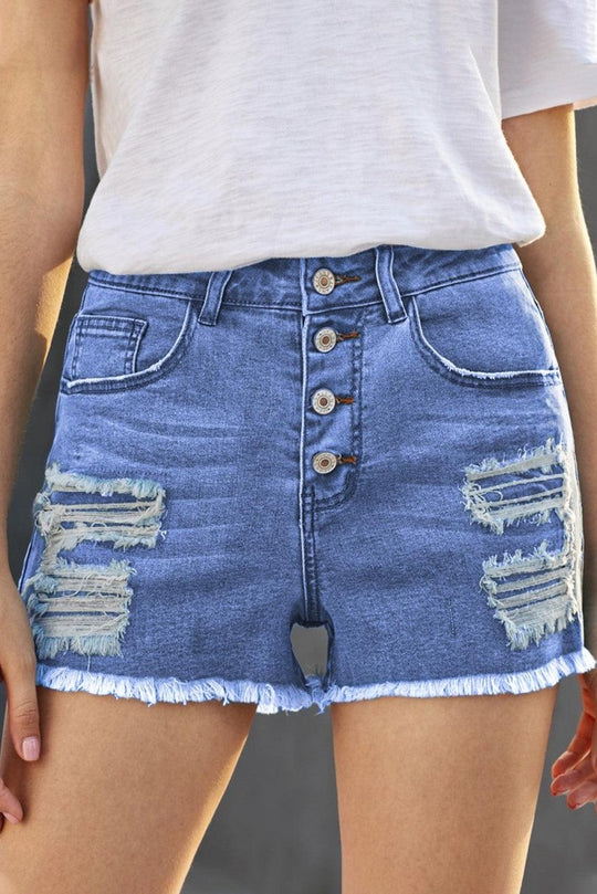 Gypsy Mid - rise Distressed Denim Shorts - Klazzi Fashion Boutique