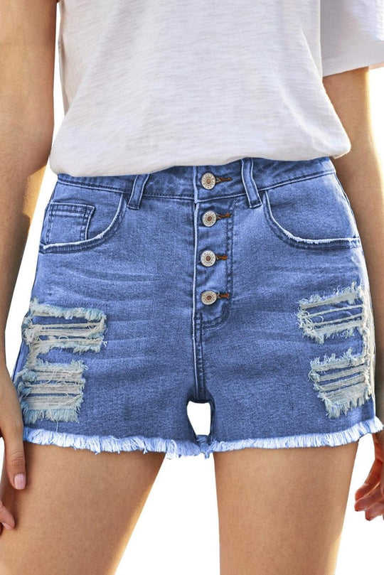 Gypsy Mid - rise Distressed Denim Shorts - Klazzi Fashion Boutique