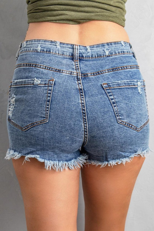 Gypsy Mid - rise Distressed Denim Shorts - Klazzi Fashion Boutique