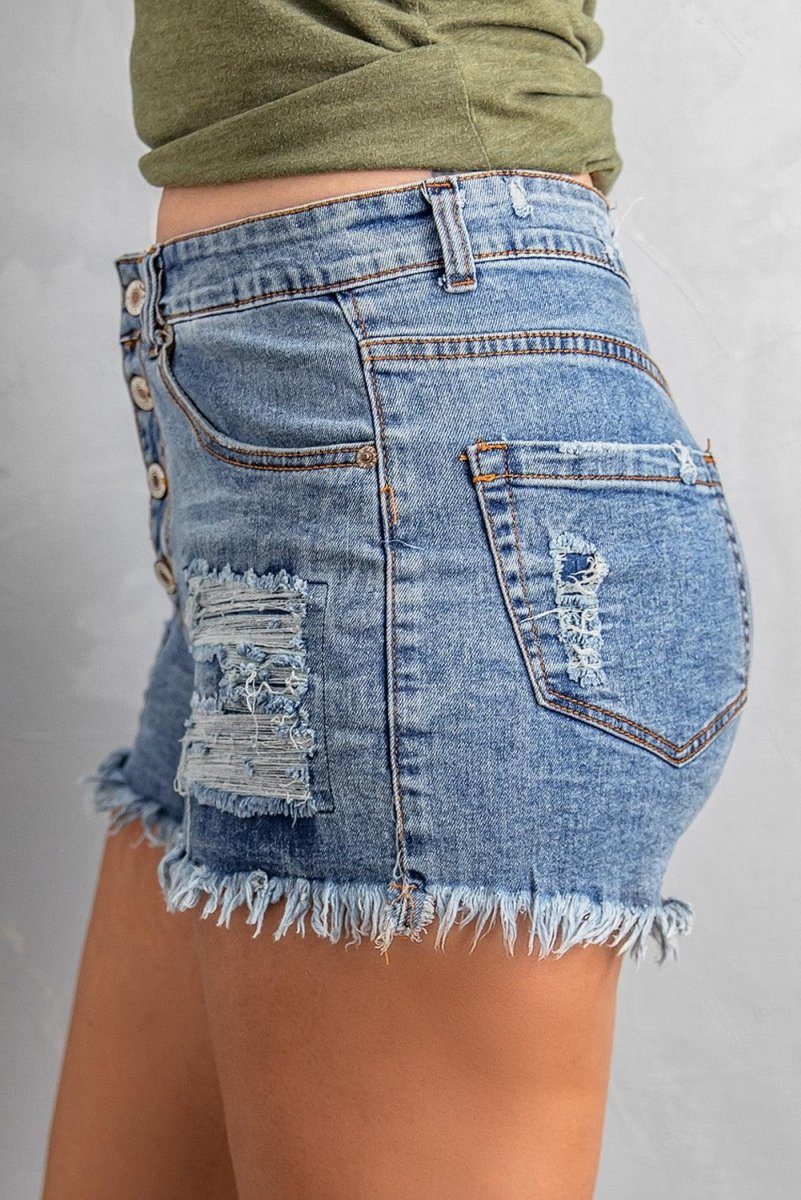 Gypsy Mid - rise Distressed Denim Shorts - Klazzi Fashion Boutique