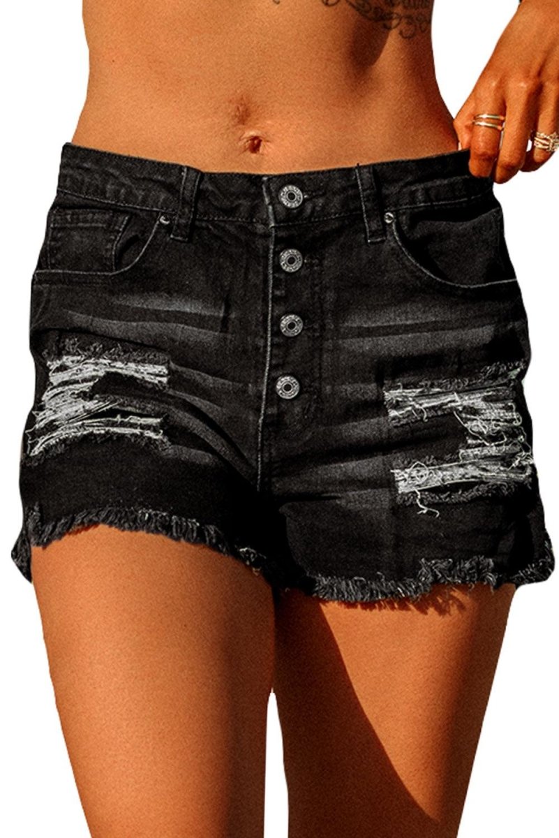 Gypsy Mid - rise Distressed Denim Shorts - Klazzi Fashion Boutique